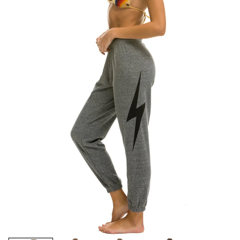 Aviator Nation Gray Jogger Pants with Black Lightning Bolt XS